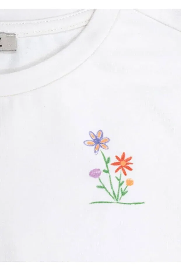 Детская футболка для девочек с принтом Organic Floral Printed Ozmoz By Mukadder Özden, White — фото 3