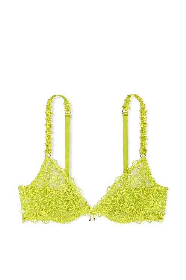 Женский бюстгальтер кружевной Geo Daisy Lace Unpadded Low-Cut Demi Bra Victoria'S Secret, Light Yellow — фото 3