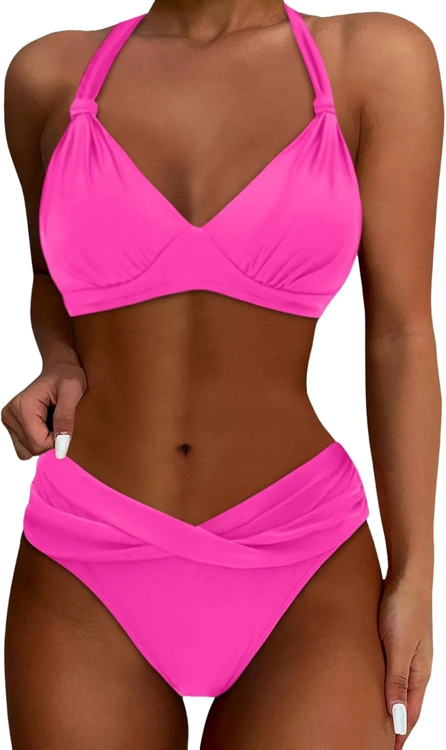 Женский бикини-комплект с высокой талией 08 Hot Pink