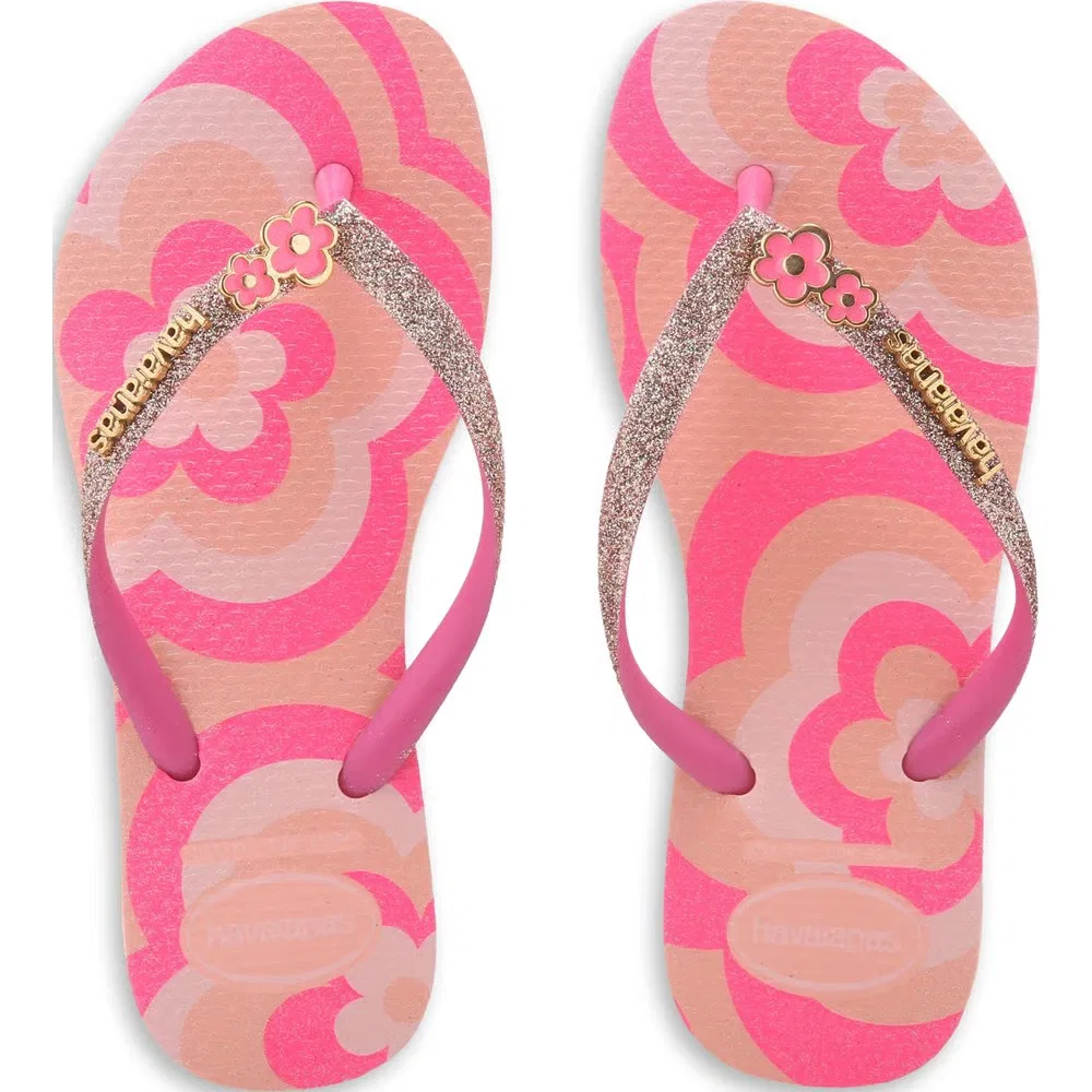 Детские тонкие сандалии-шлепанцы с блестками Havaianas, Pink Glitter — фото 4