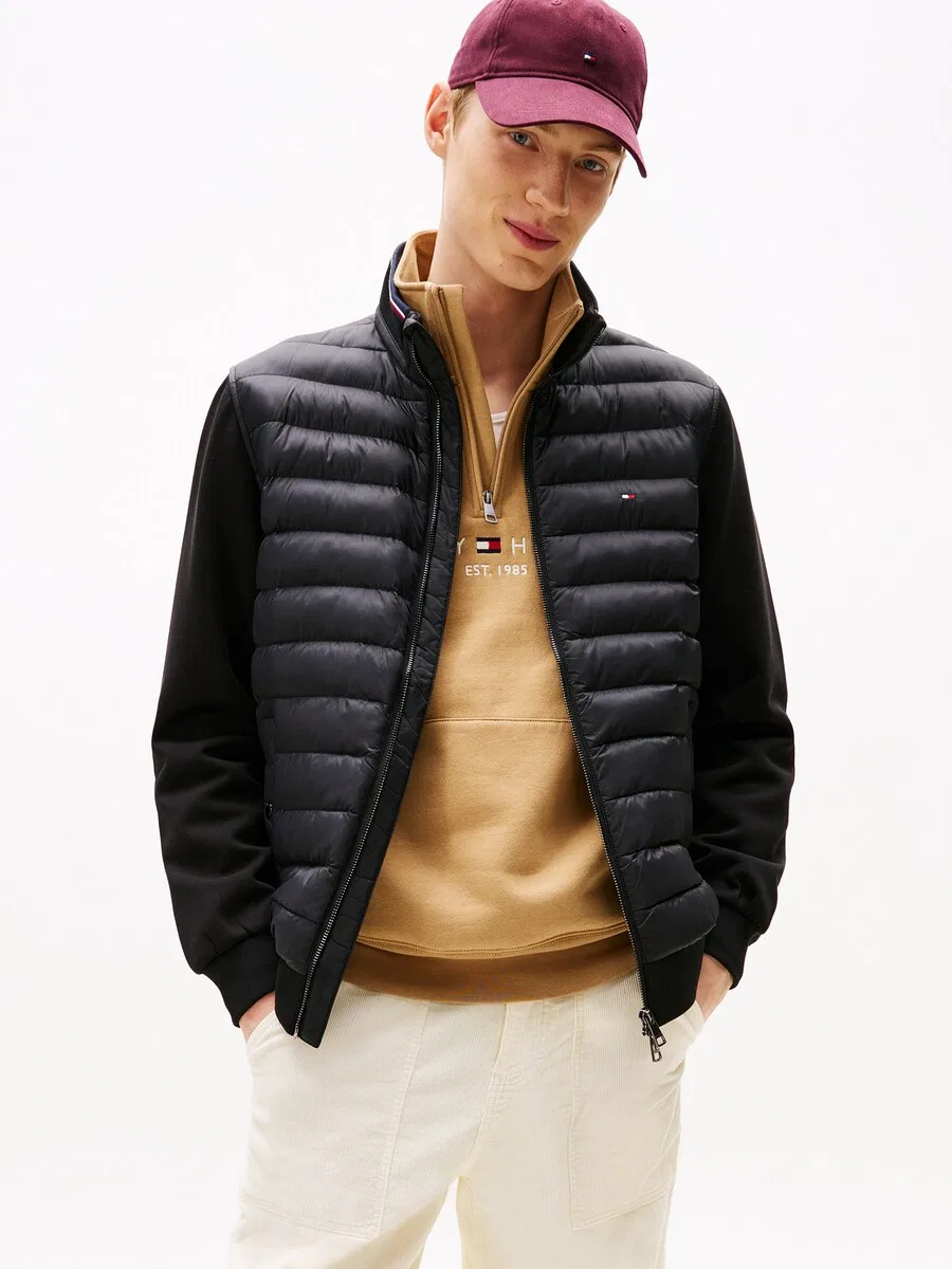 Куртка TOMMY HILFIGER Between-Season Jacket 'Mixed Texture Intechno Zip-thru' черного цвета — фото 2