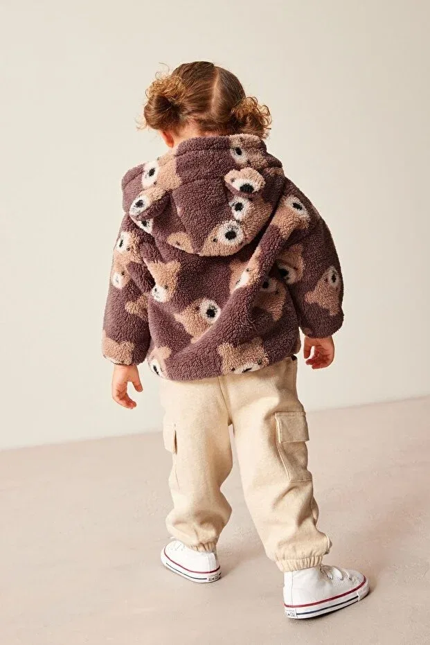 Детское пальто-бомбер с капюшоном Borg Tedi Bear Patterned Next Baby, Brown — фото 3