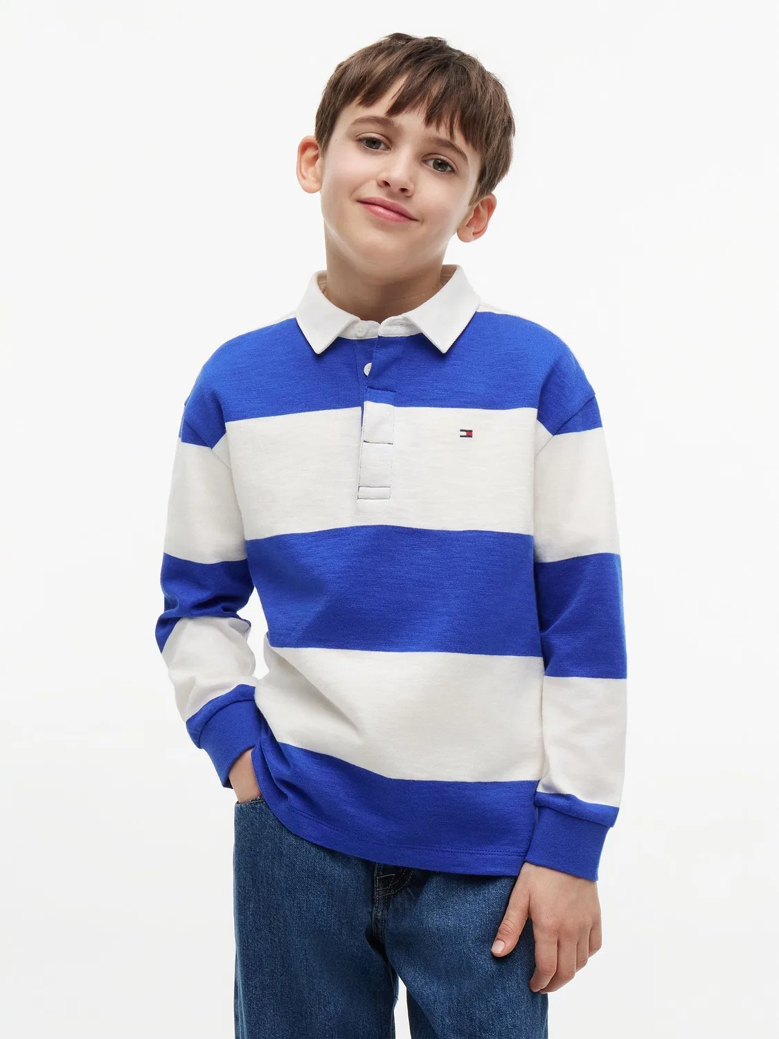 Поло с длинным рукавом, полосатая модель Tommy Hilfiger, синий
