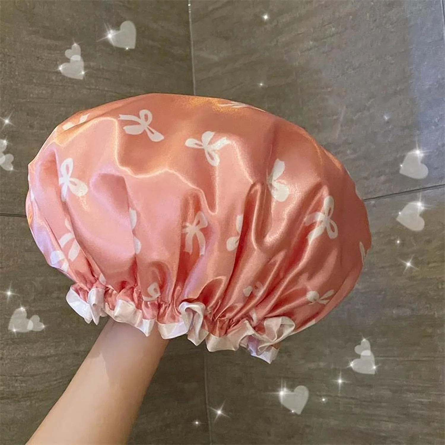 Двухслойная водонепроницаемая шапочка для душа с бантом, YUNNIAN, 29 см — фото 4