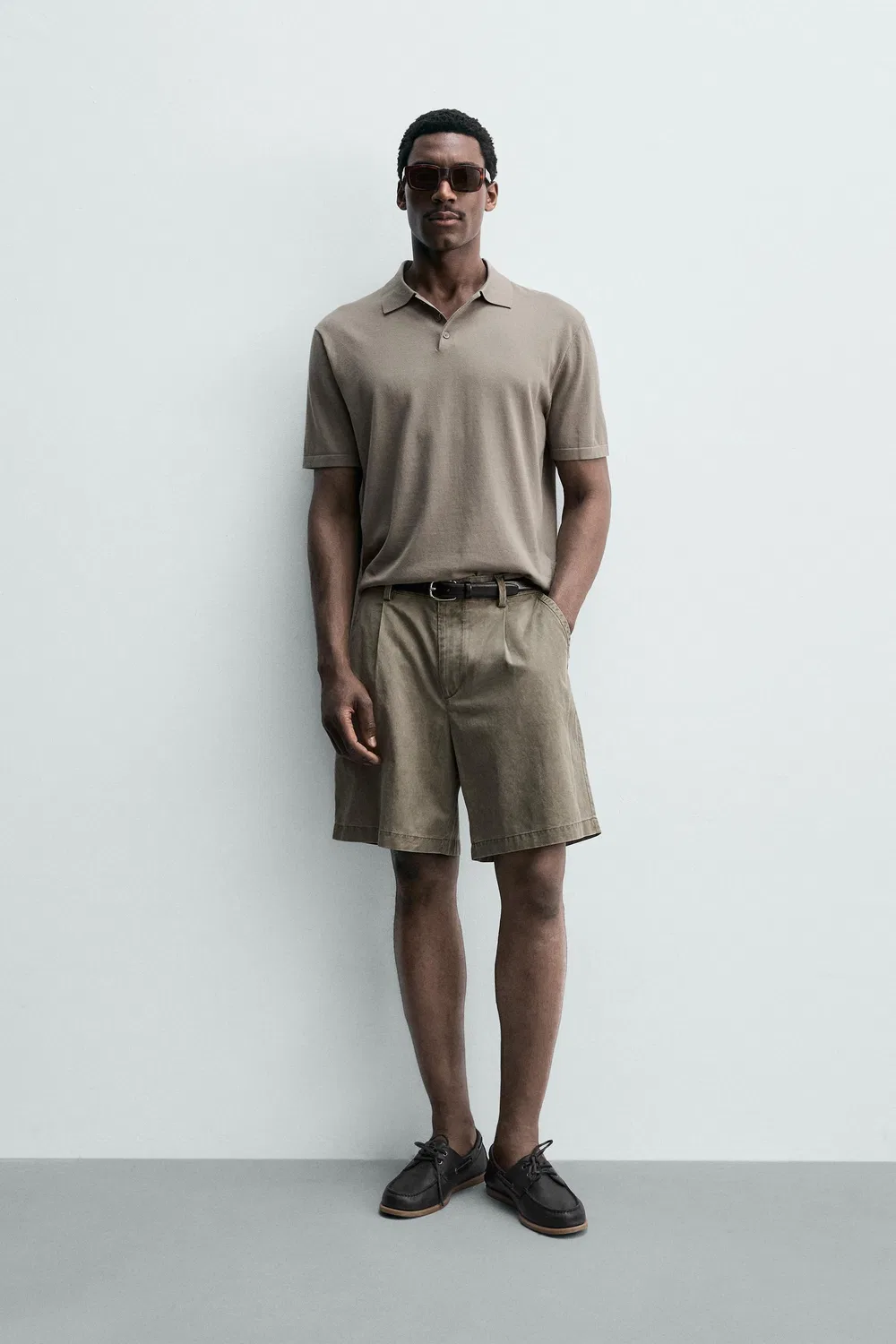 Поло из трикотажа из хлопковой смеси, стандартного кроя ZARA, Washed Green