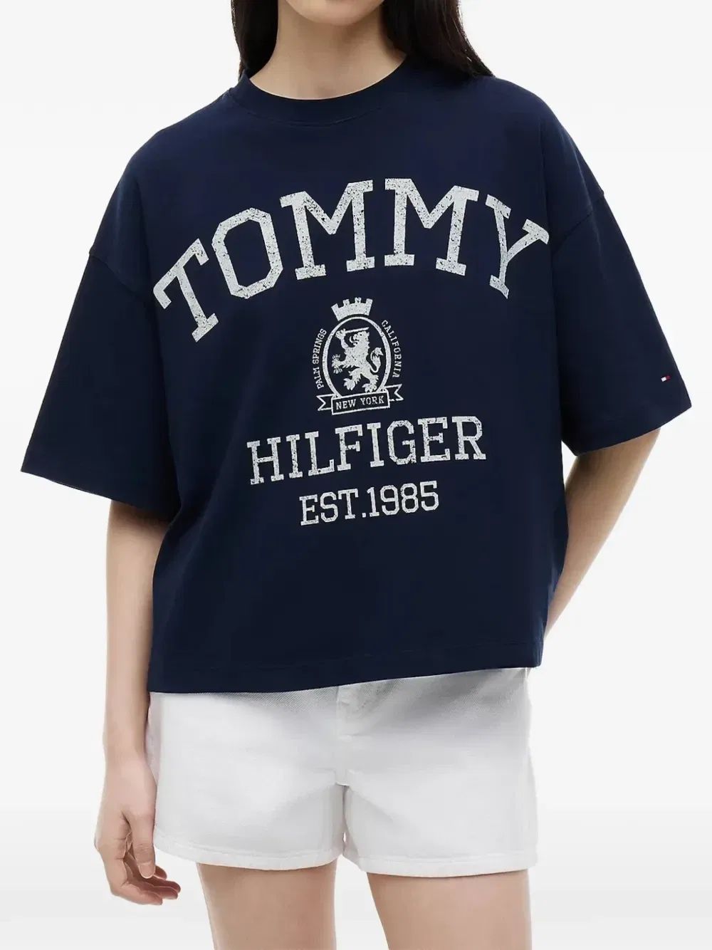 Футболка с логотипом и спущенными плечами Tommy Hilfiger, синий — фото 2