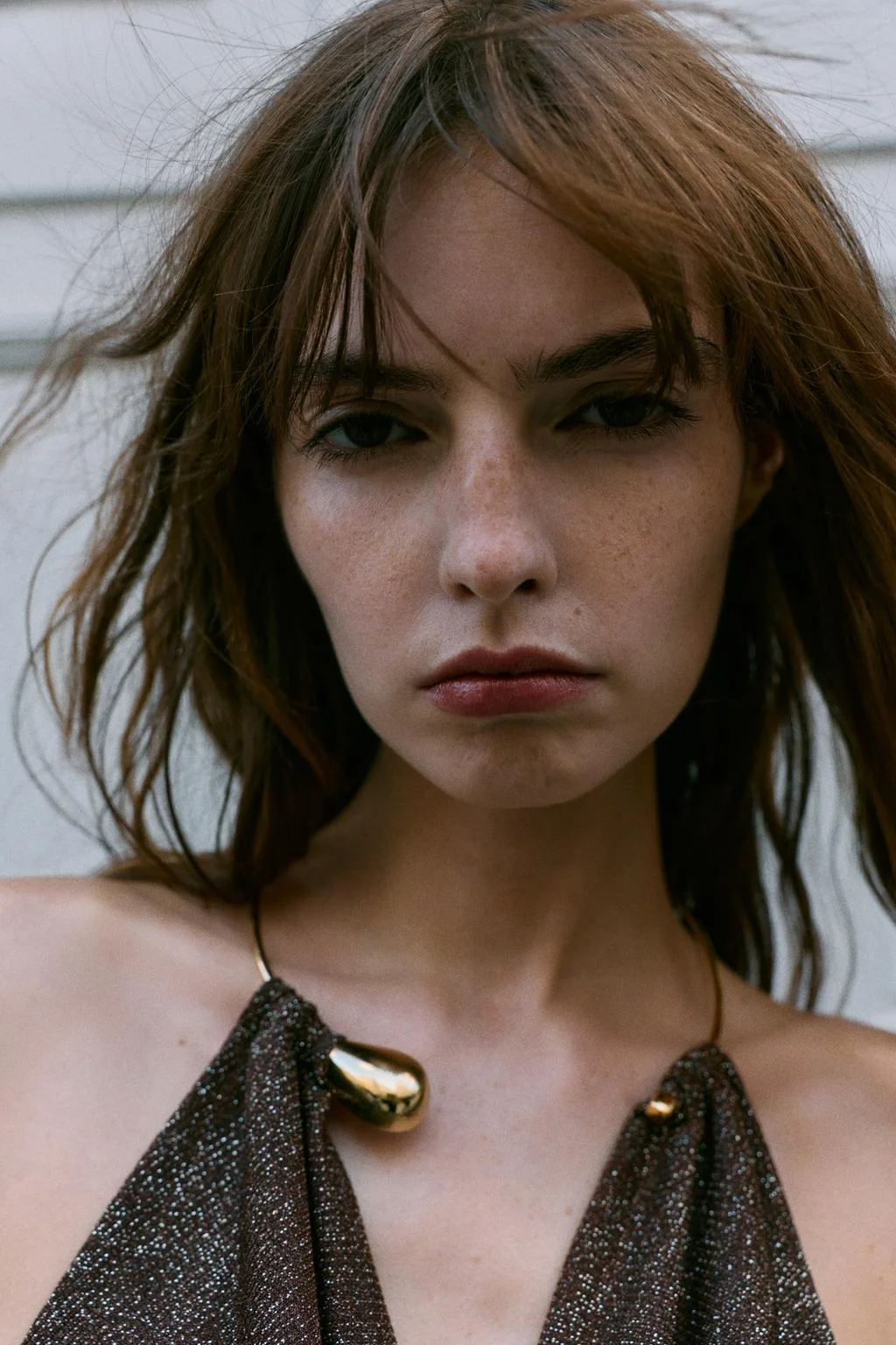 Топ Zara с драпировкой и чокером, коричневый — фото 2