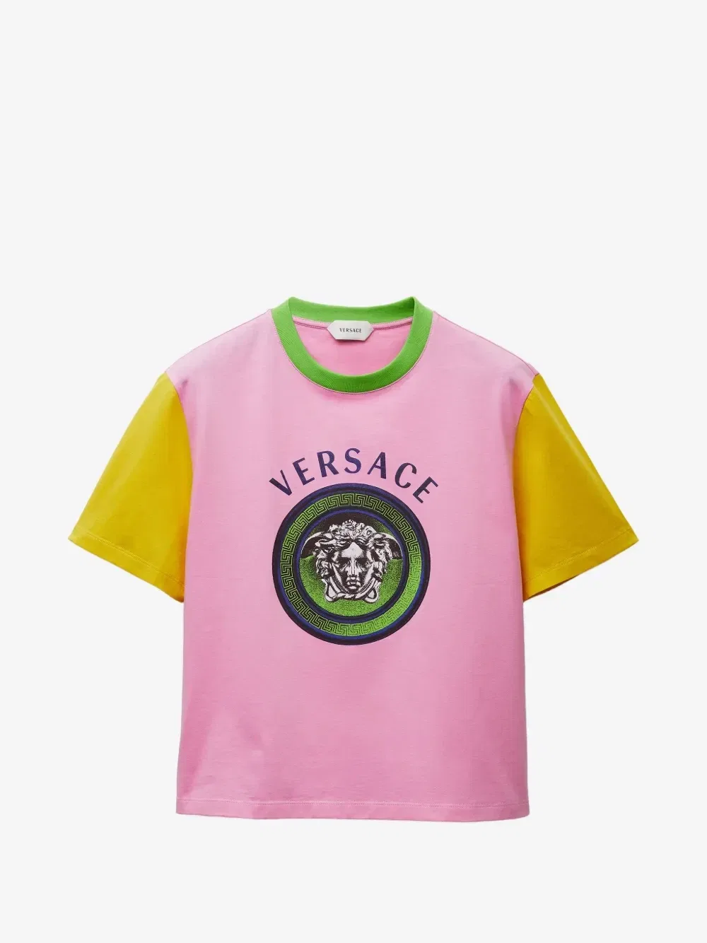 Футболка из хлопкового трикотажа с принтом Versace, розовый