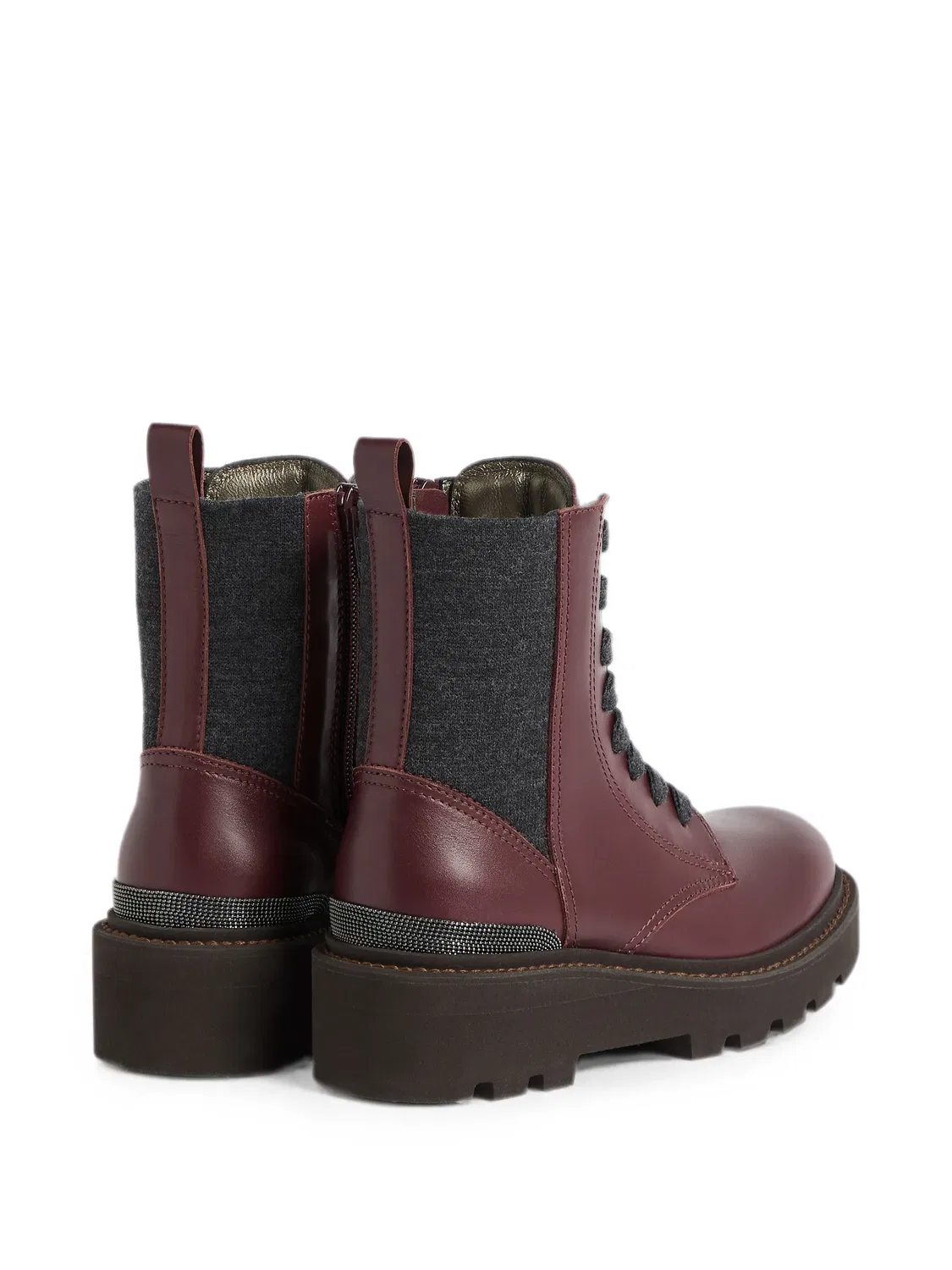 Ботинки на шнуровке с декором Monili Brunello Cucinelli Kids, красный — фото 2