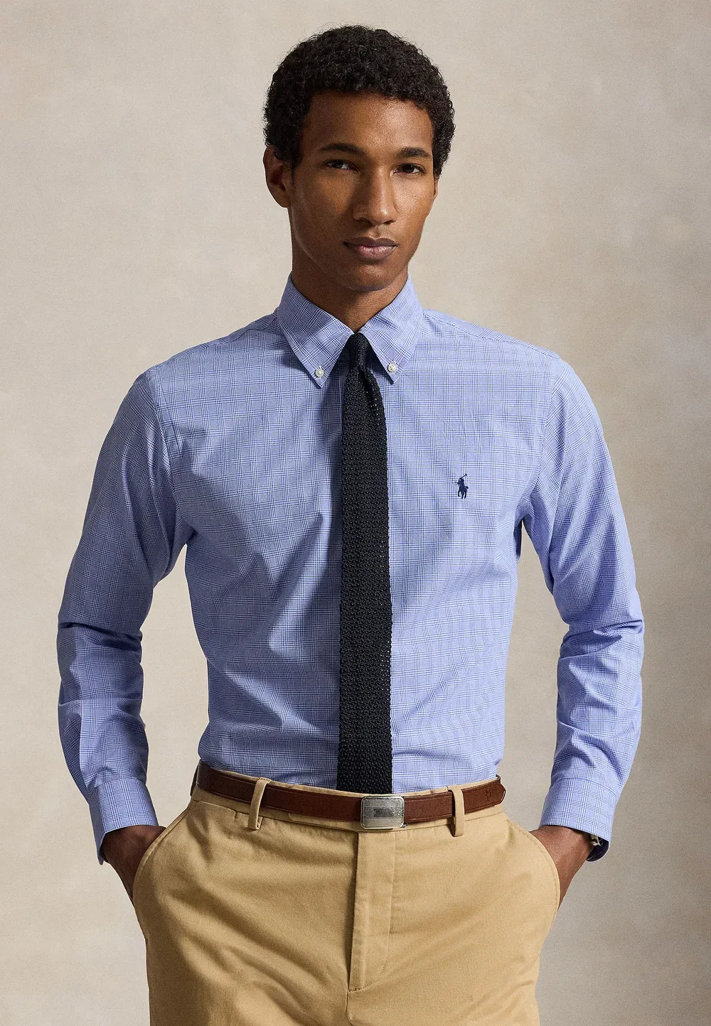 Рубашка из эластичного поплина в клетку, сшитая на заказ Polo Ralph Lauren, Blue/White