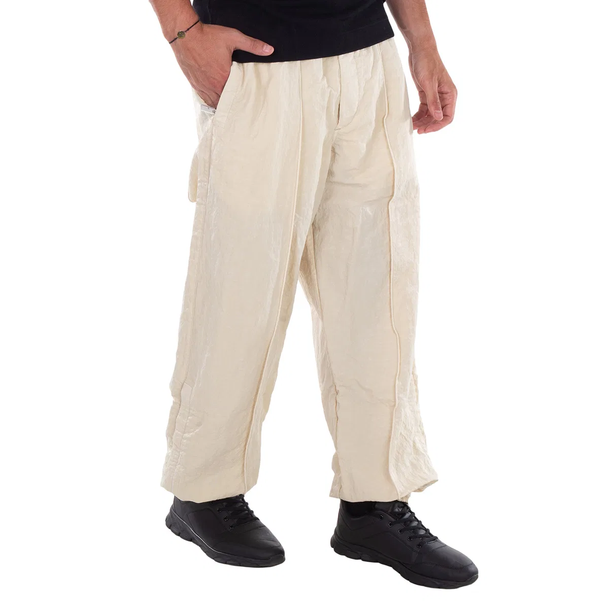 Штаны с широкими штанинами из полиамида, модель Wide-Leg Crinkle Sweatpants Burberry, Soap — фото 4