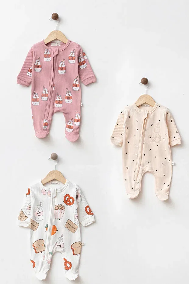 Детский комбинезон для новорожденных хлопковый с принтом Milk&Cookies Yukobaby Bebeğiniz Için En Doğalı, Multicolor