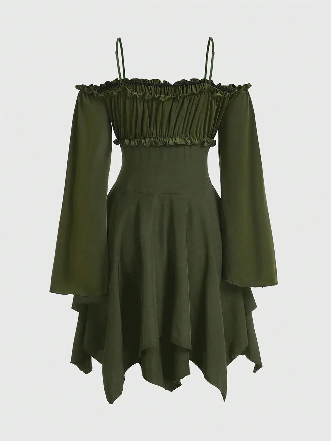 Женское повседневное платье с асимметричным вырезом A-line, Army Green — фото 3