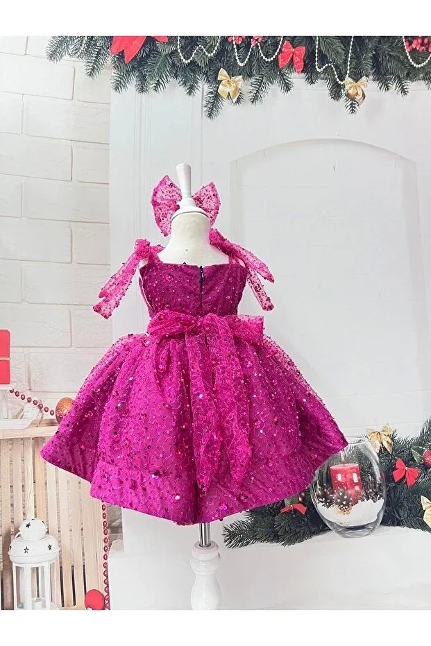 Детское платье для девочек с пайетками Fuchsia Sparkly Sequined Girls' Dress Nissa, Fuchsia — фото 4
