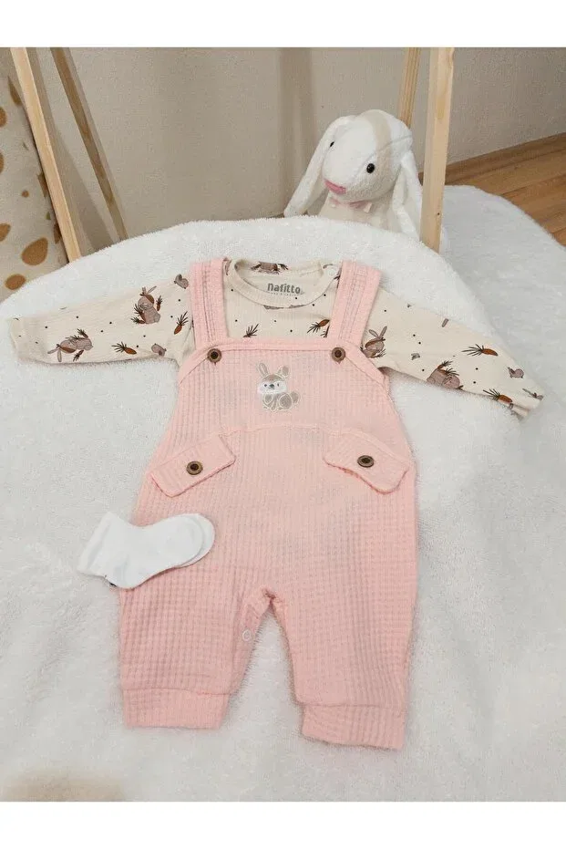 Детский комбинезон для девочек с вышивкой кролика Nafitto Baby&Junior, Pink
