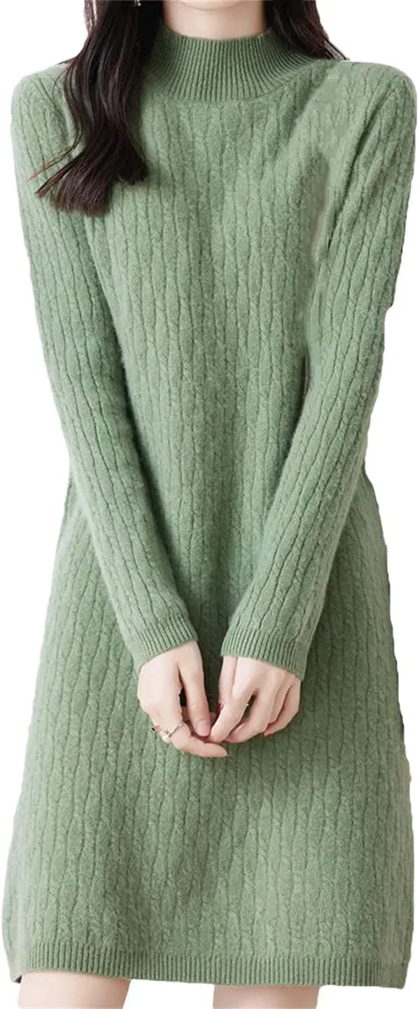 Женское шерстяное платье-свитер с высоким воротником, длинным рукавом, En8