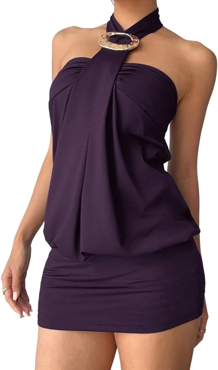 Женское мини-платье с запахом Bodycon, Purple