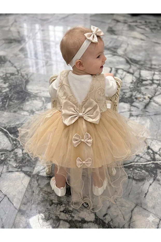 Детское платье для девочек с коротким рукавом Petite Ponpon Baby, Gold