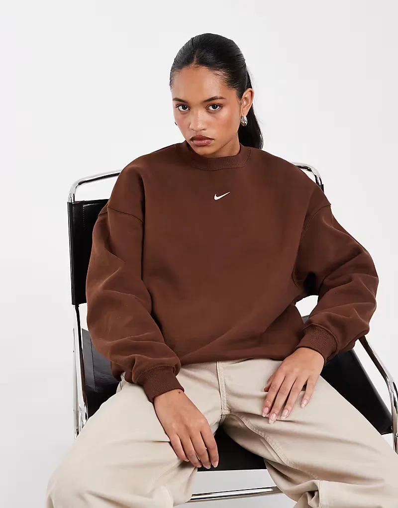 Толстовка Nike Studio Fleece оверсайз с круглым вырезом, коричневый — фото 2