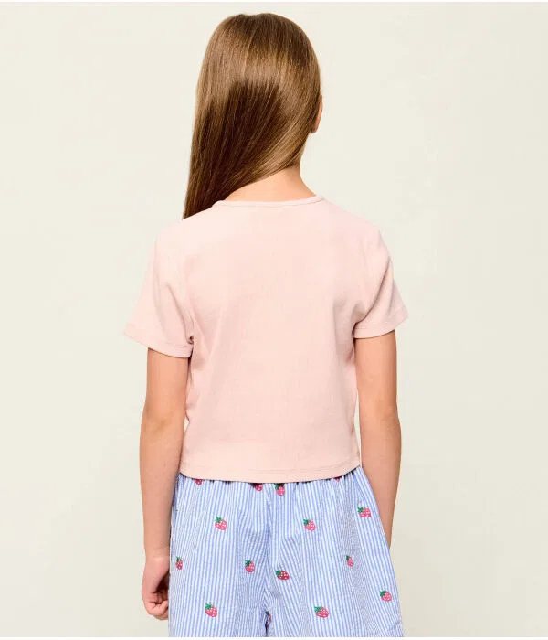 Детская футболка для девочек с принтом Cropped Fit Guess, Rosa Cipria — фото 3