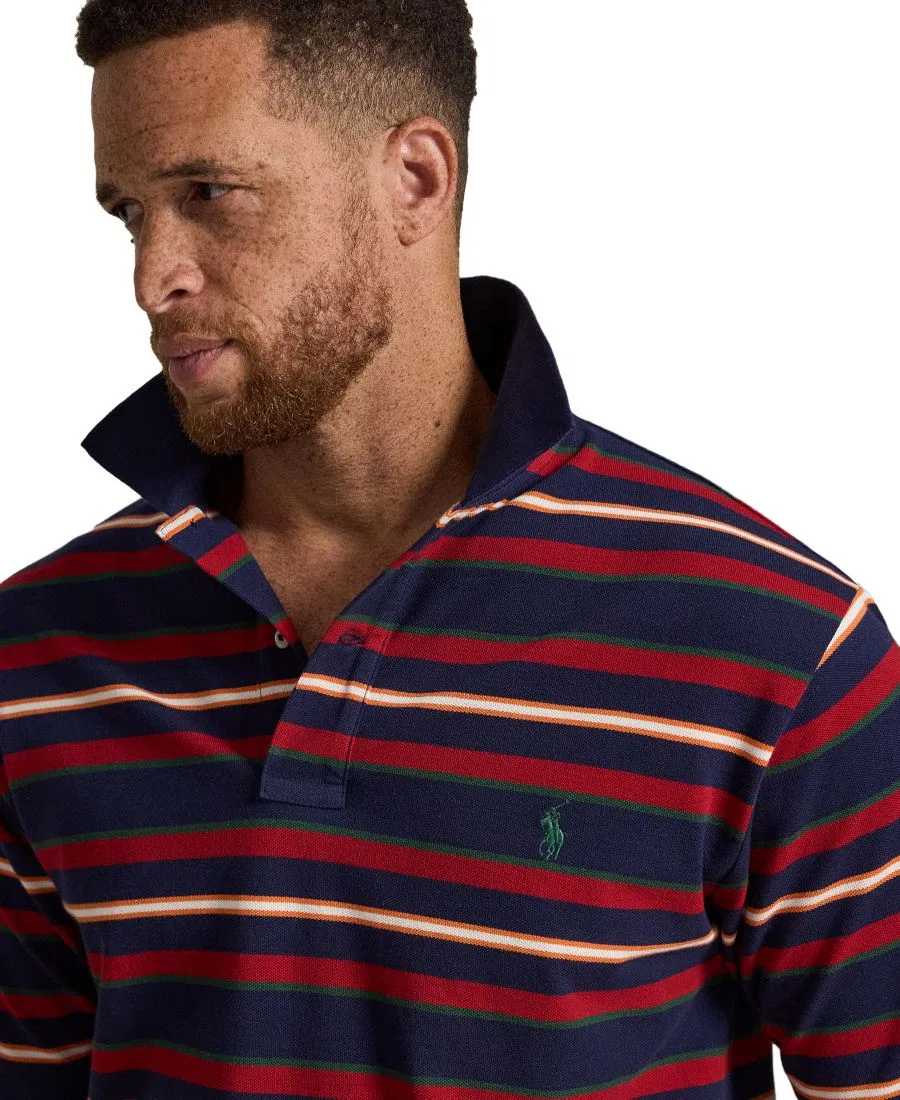 Поло с полоской из хлопковой сетки, классический крой, модель Big & Tall Polo Ralph Lauren, Newport Navy Multi — фото 4