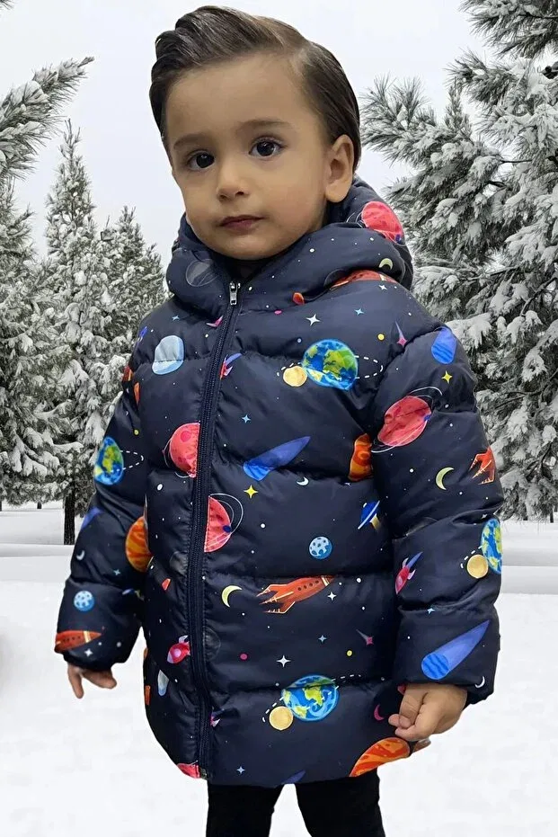 Детское зимнее пальто с принтом Freemen, Navy Blue