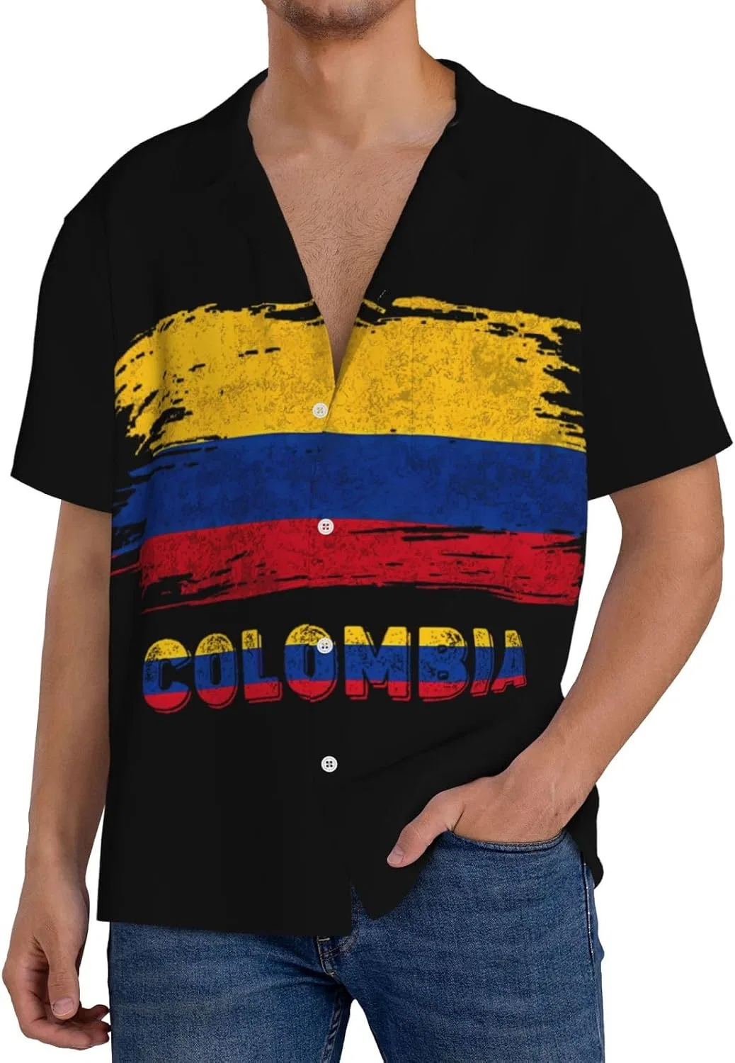 Мужская свободная рубашка с коротким рукавом Cuba воротник Colombia Flag, Black
