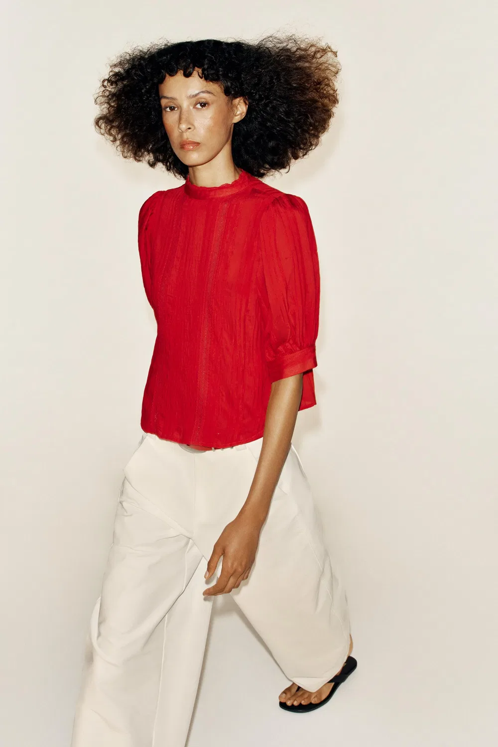 Романтическая кружевная рубашка ZARA, Dark red — фото 3