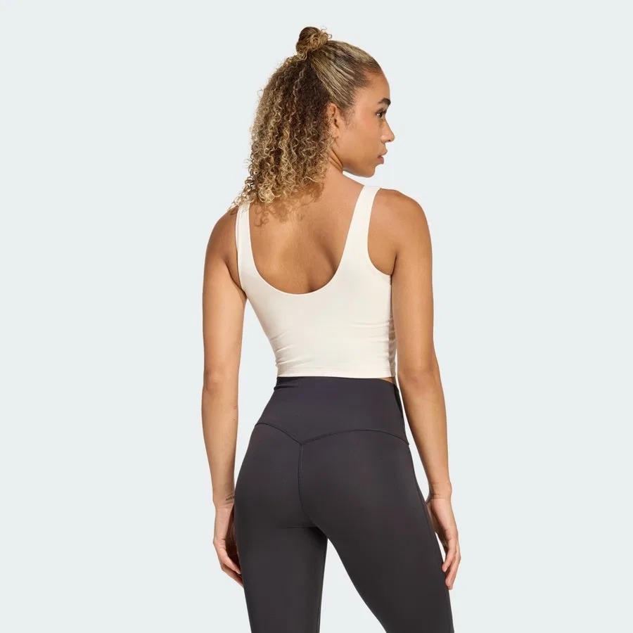 Спортивный топ без рукавов Performance 3 Stripes Studio All Me Light Support Tank adidas, Коричневый — фото 2