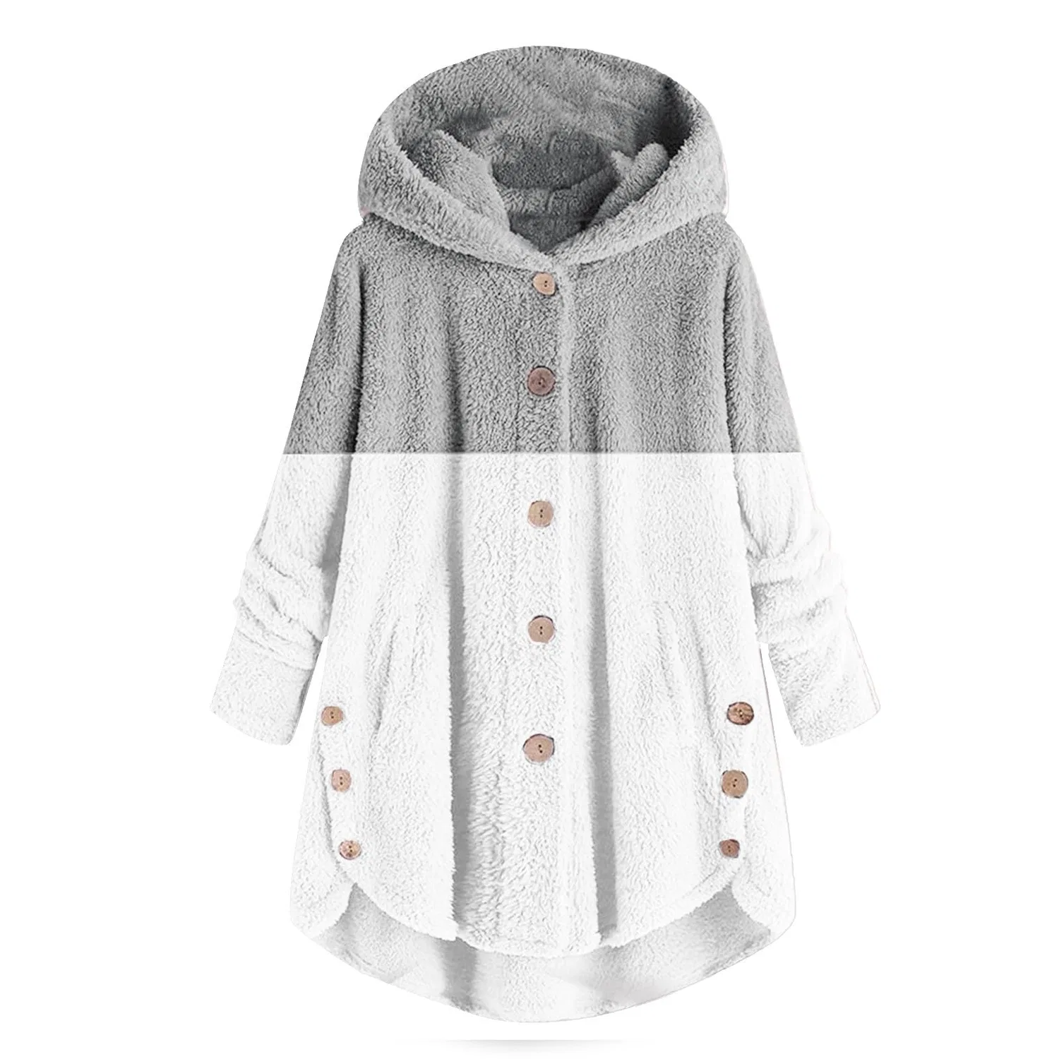 Женское теплое пальто с капюшоном из плюша, grigio