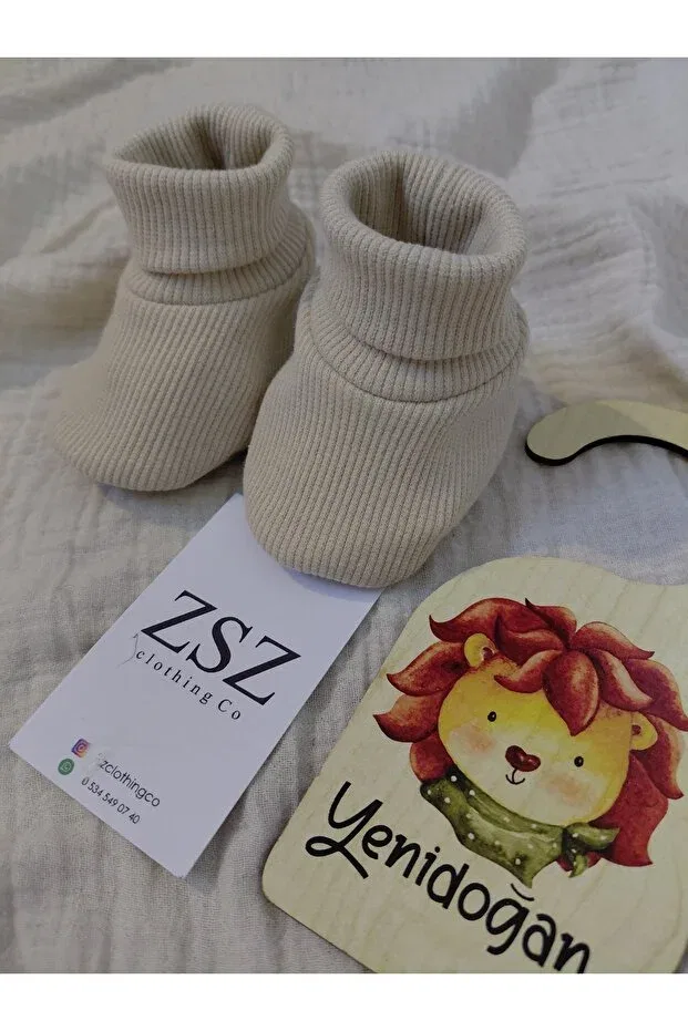 Детские пинетки с миксовым принтом Care Zsz Tasarım, Beige