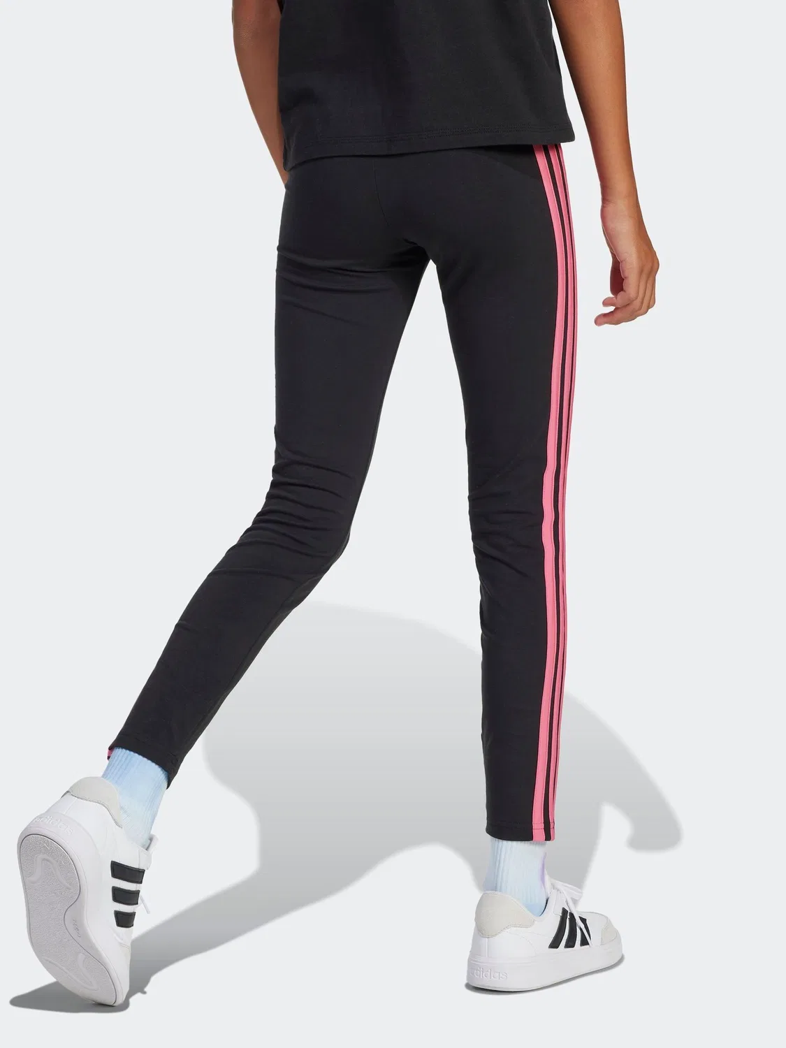 Леггинсы детские с 3-полосками adidas, черно-розовые — фото 2