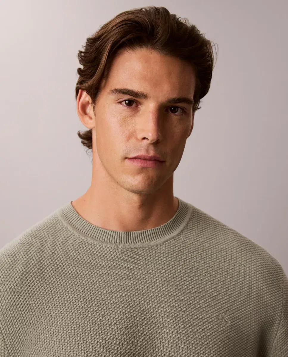 Мужской джерси из текстурного хлопка с круглым вырезом Calvin Klein, Grey — фото 3