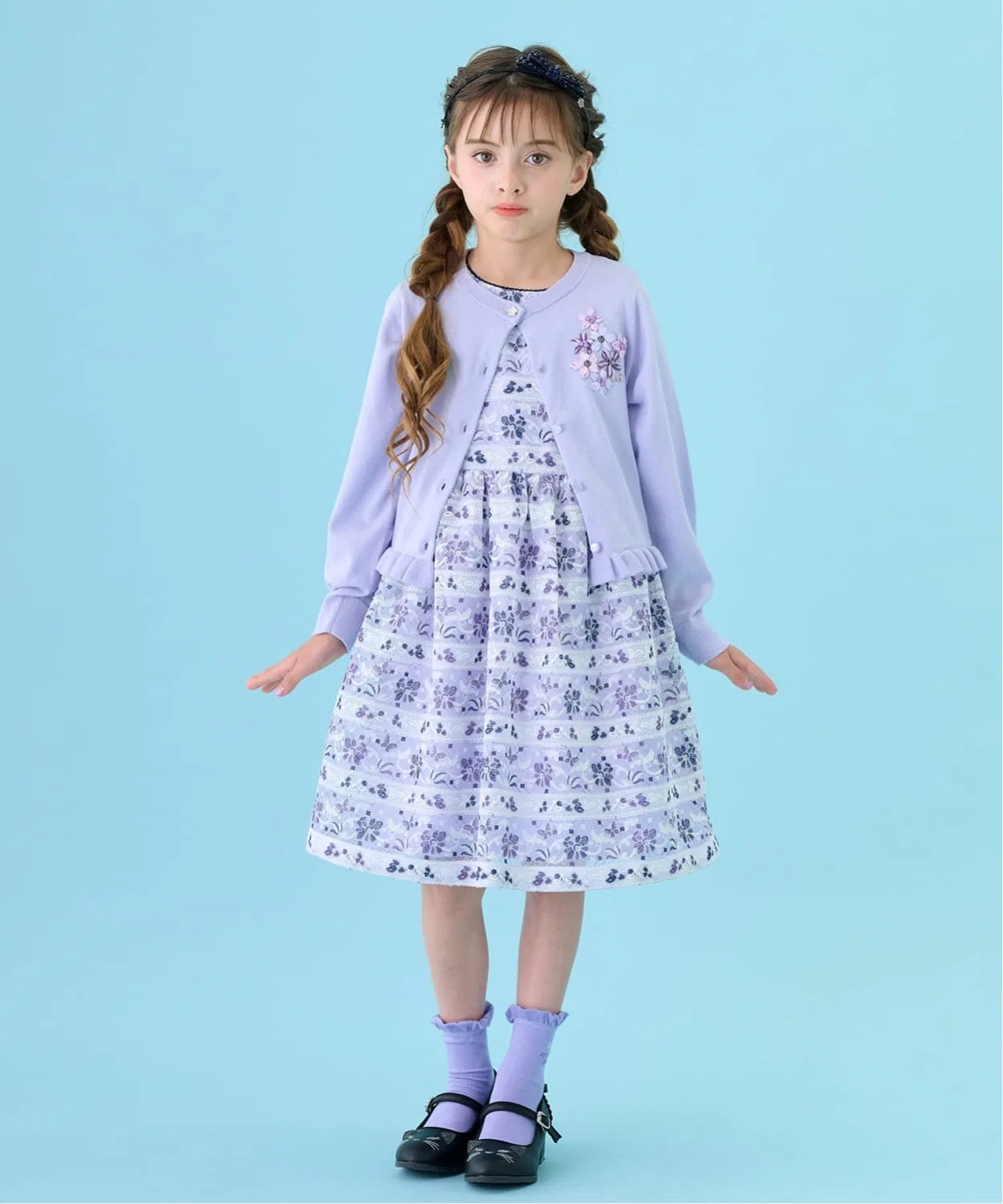Детское платье-рубашка с вышивкой, с цветочным принтом ANNA SUI mini, Лавандовый — фото 3