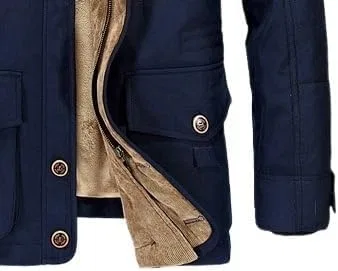 Мужское утепленное пальто-пуховик с капюшоном, Military Parka, синий — фото 3