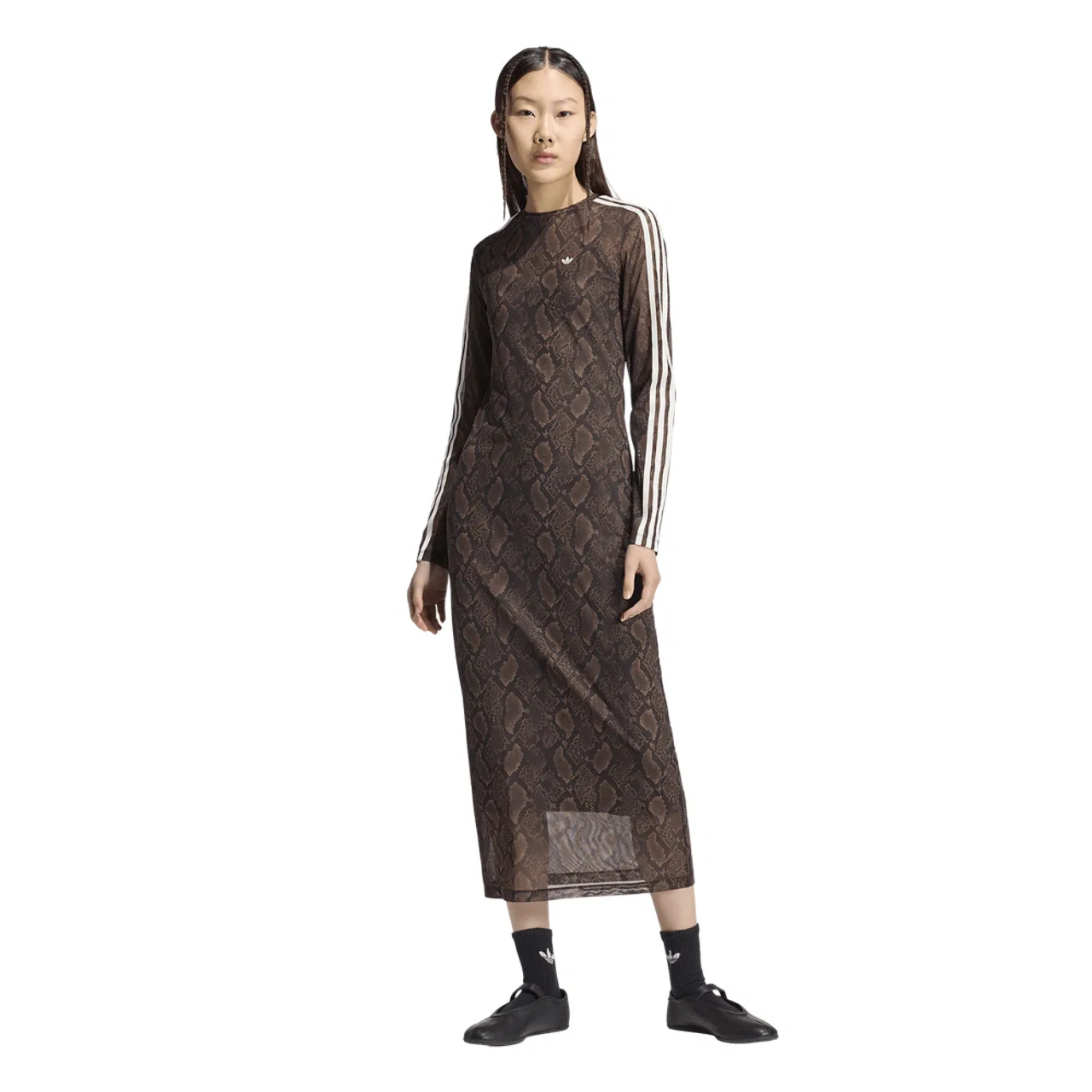 Женское макси-платье с принтом змеи Adidas Snake Print Maxi Dress, черный/коричневый