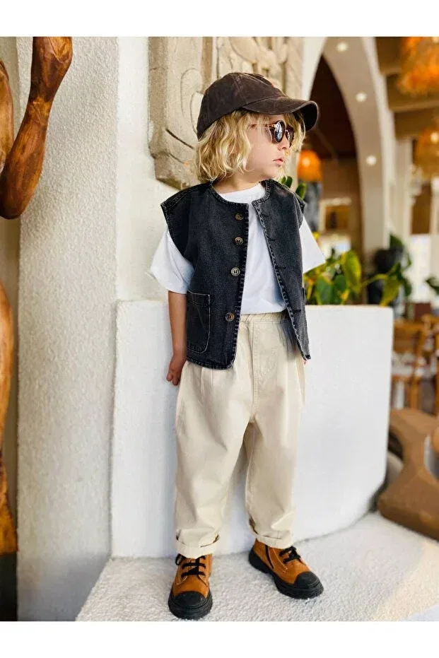 Детские джинсовые брюки для девочек balloon denim trousers Generic Brands, Cream — фото 2