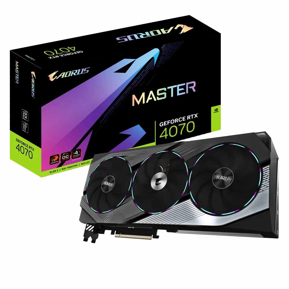 

Видеокарта Gigabyte Aorus GeForce RTX 4070 Master 12ГБ, GV-N4070AORUS M-12GD, черный