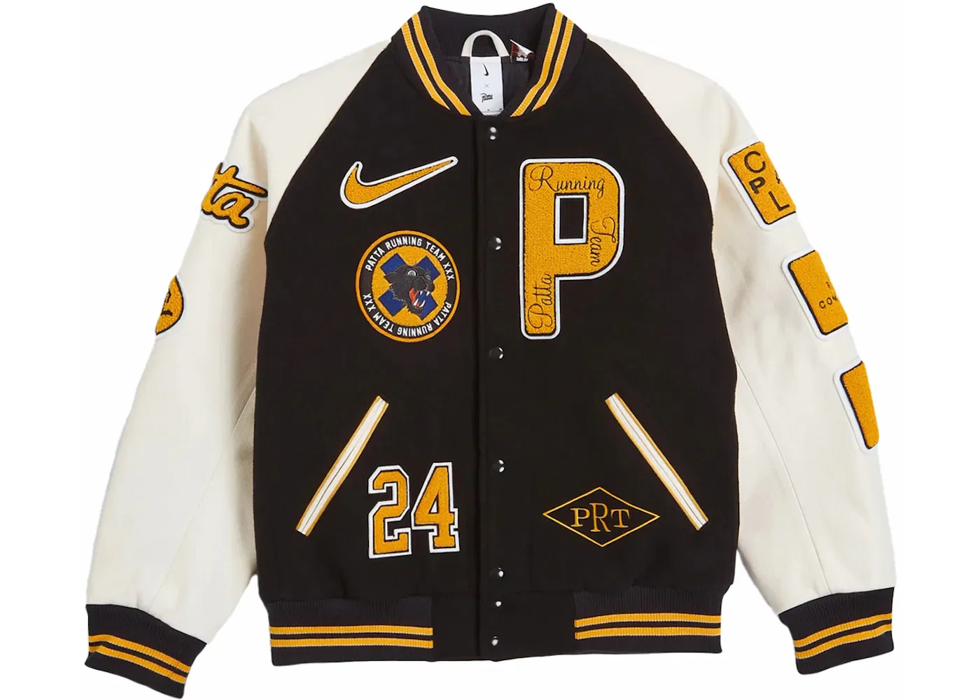 Мужская куртка-бомбер с принтом Nike x Patta Running Team Varsity Jacket, Black/Yellow/White — фото 2