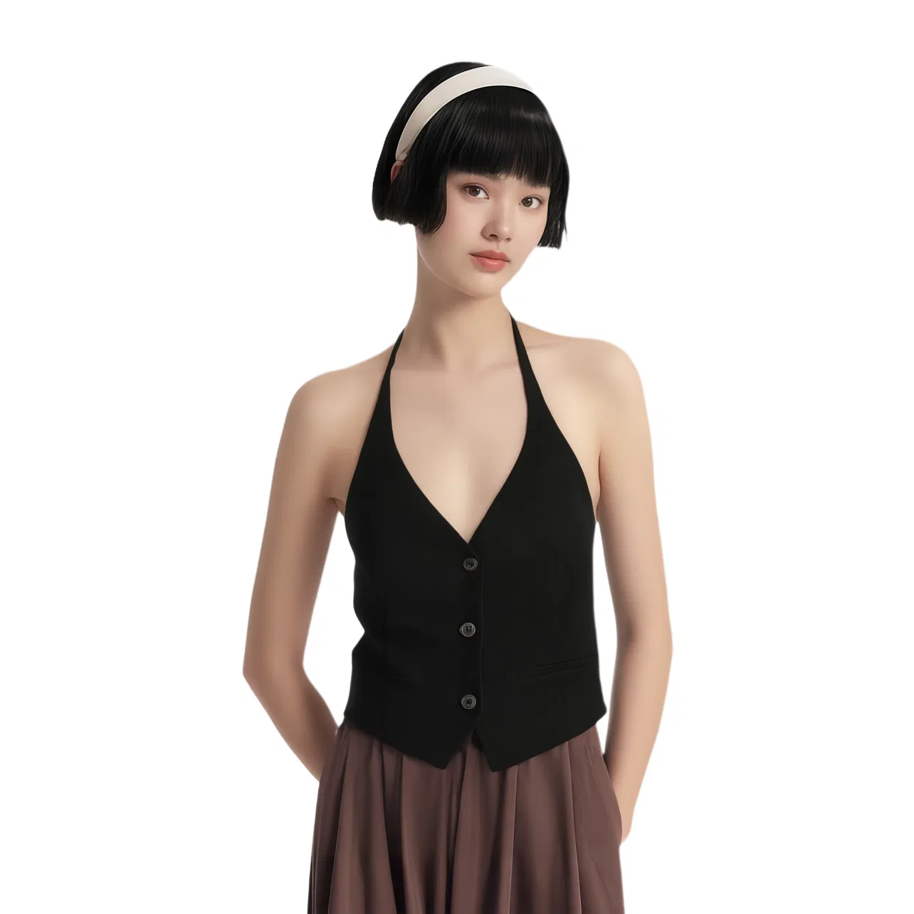 Женский топ-майка с завязками на шее Black ZARA, Черный — фото 4