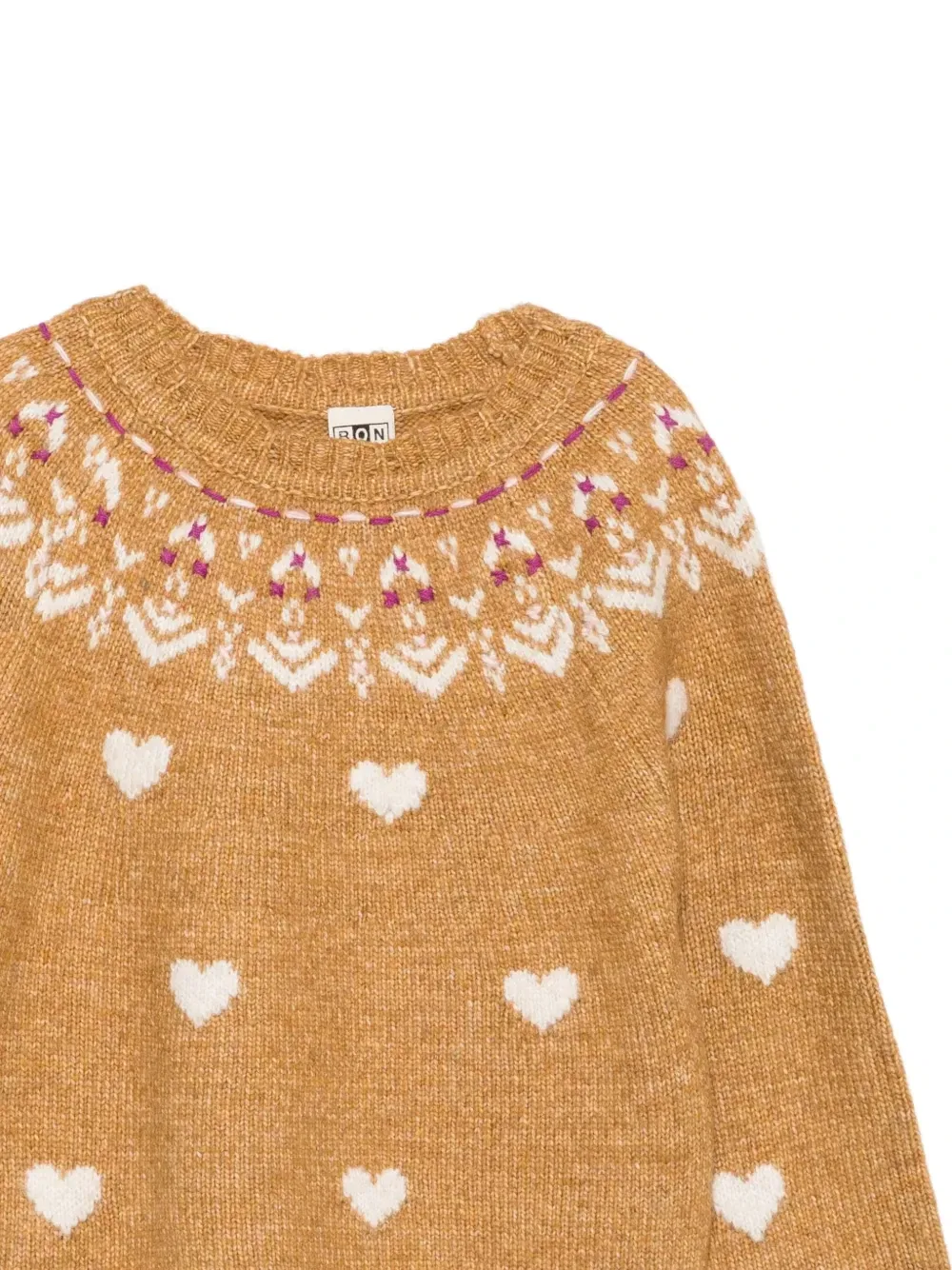 Свитер Fair Isle с жаккардовым узором в виде сердец Bonton, бежевый — фото 3