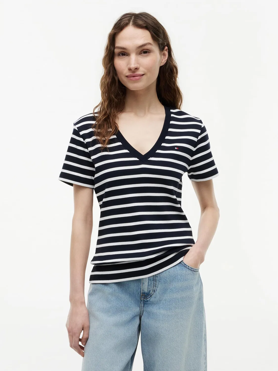 Женская футболка с v-образным вырезом Slim Cody Tommy Hilfiger, Nos Breton Desert Sky/Ecru — фото 2