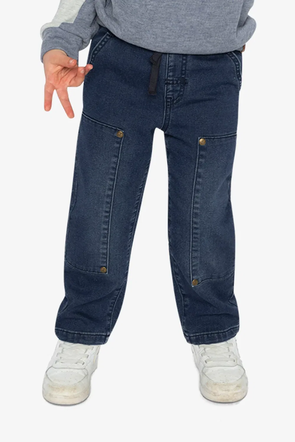 Детские брюки прямые с карманами French Terry Denim Pants Deux par Deux, Navy Blue Denim — фото 2