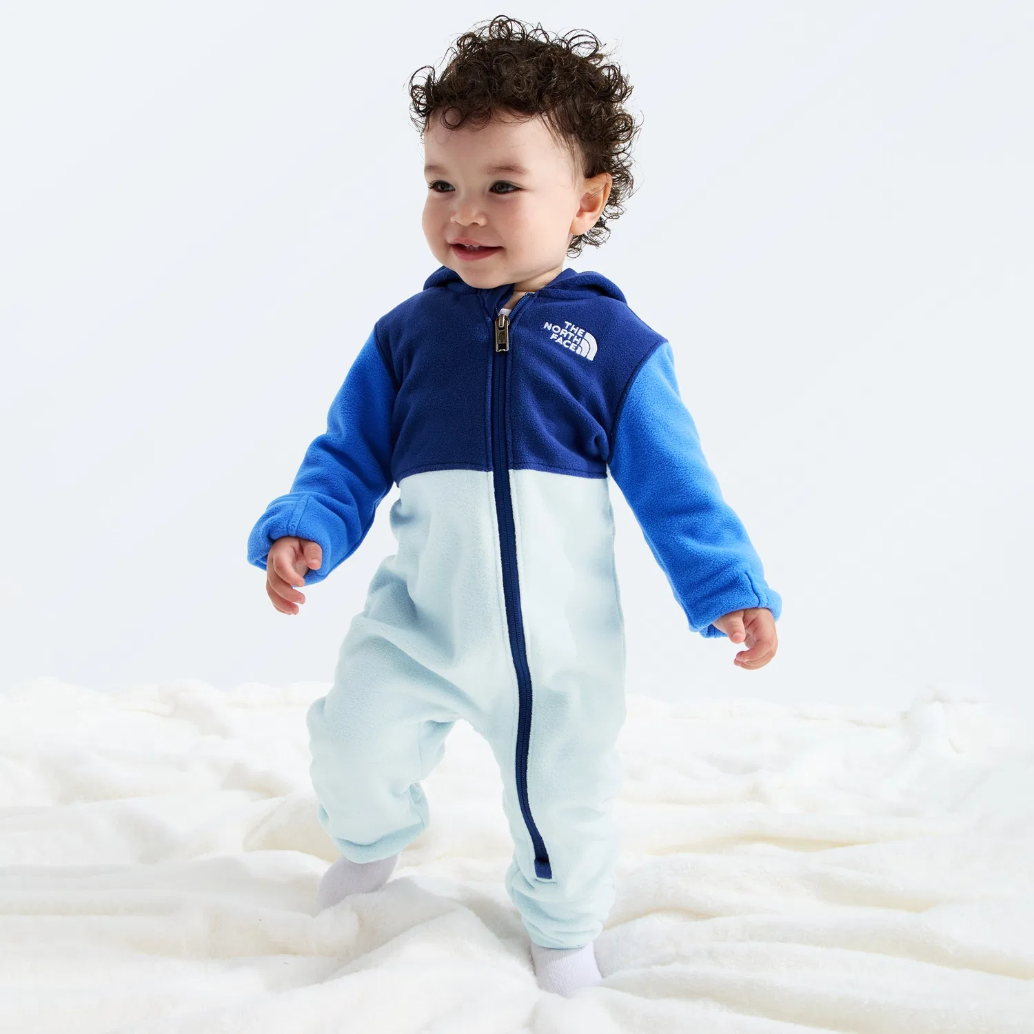 Комбинезон-боди утепленный с капюшоном и рукавичками Glacier One-Piece Fleece Suit The North Face, Bold Blue/Polar Haze/Blue — фото 2