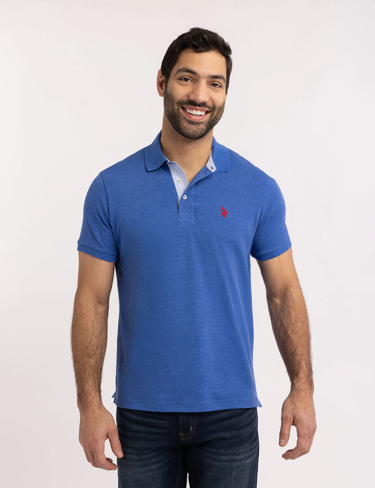 

Футболка-поло U.S. Polo Assn Solid Interlock With Woven Trim, синий