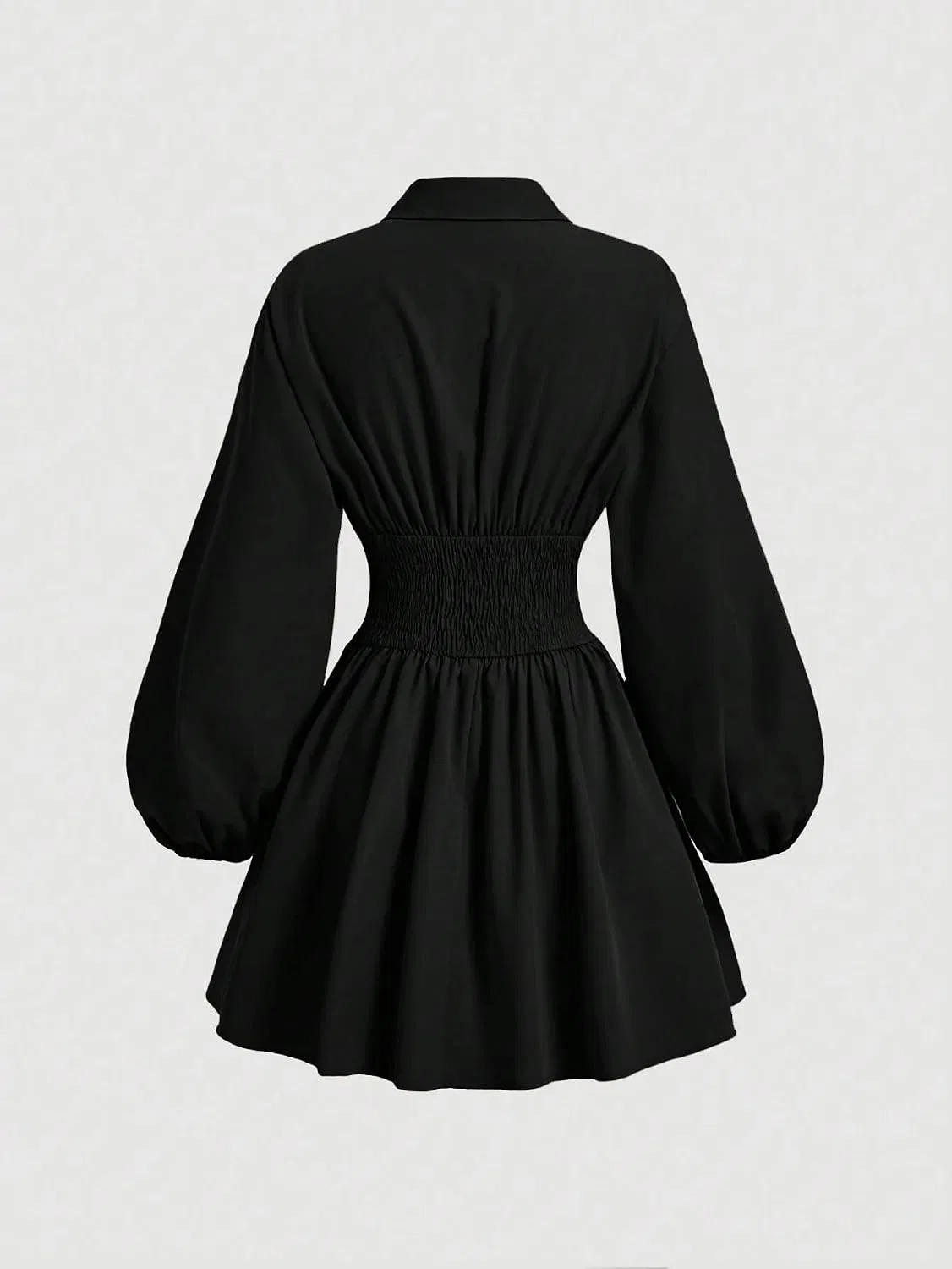 Женское мини-платье-рубашка с пышными рукавами Black — фото 2