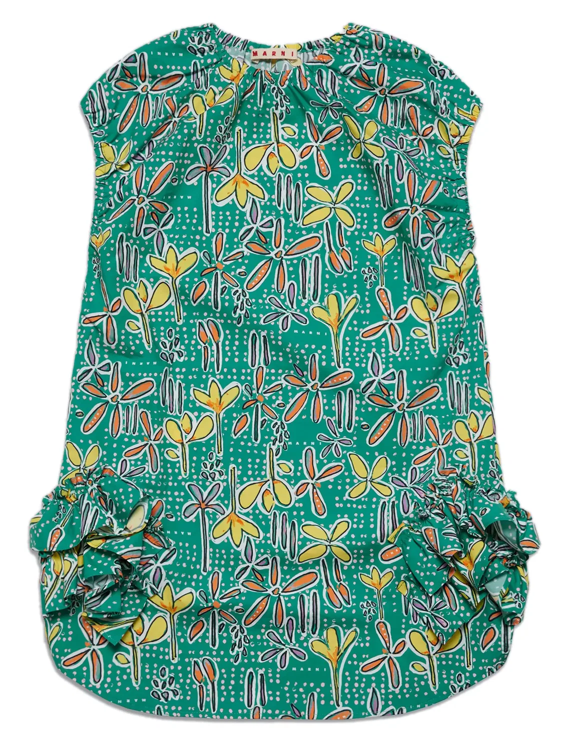 Хлопковое платье с рюшами Marni, зеленый