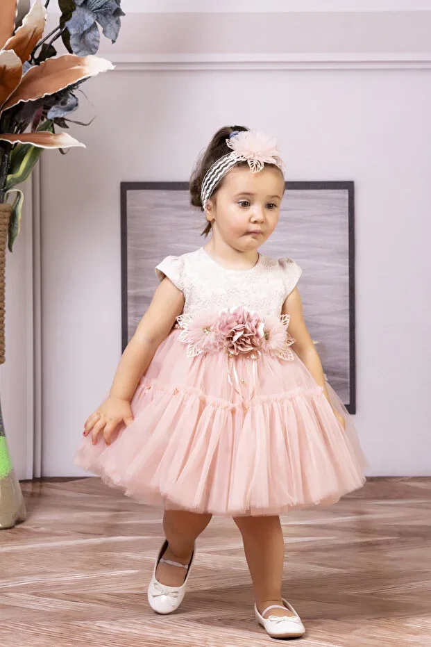Детское платье для девочек с цветочным принтом Süslü Pink Kids, Pink