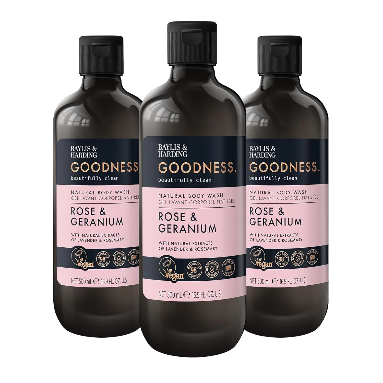 Гель для душа Baylis & Harding Goodness Rose & Geranium, 500 мл, 3 шт, Clear Gel