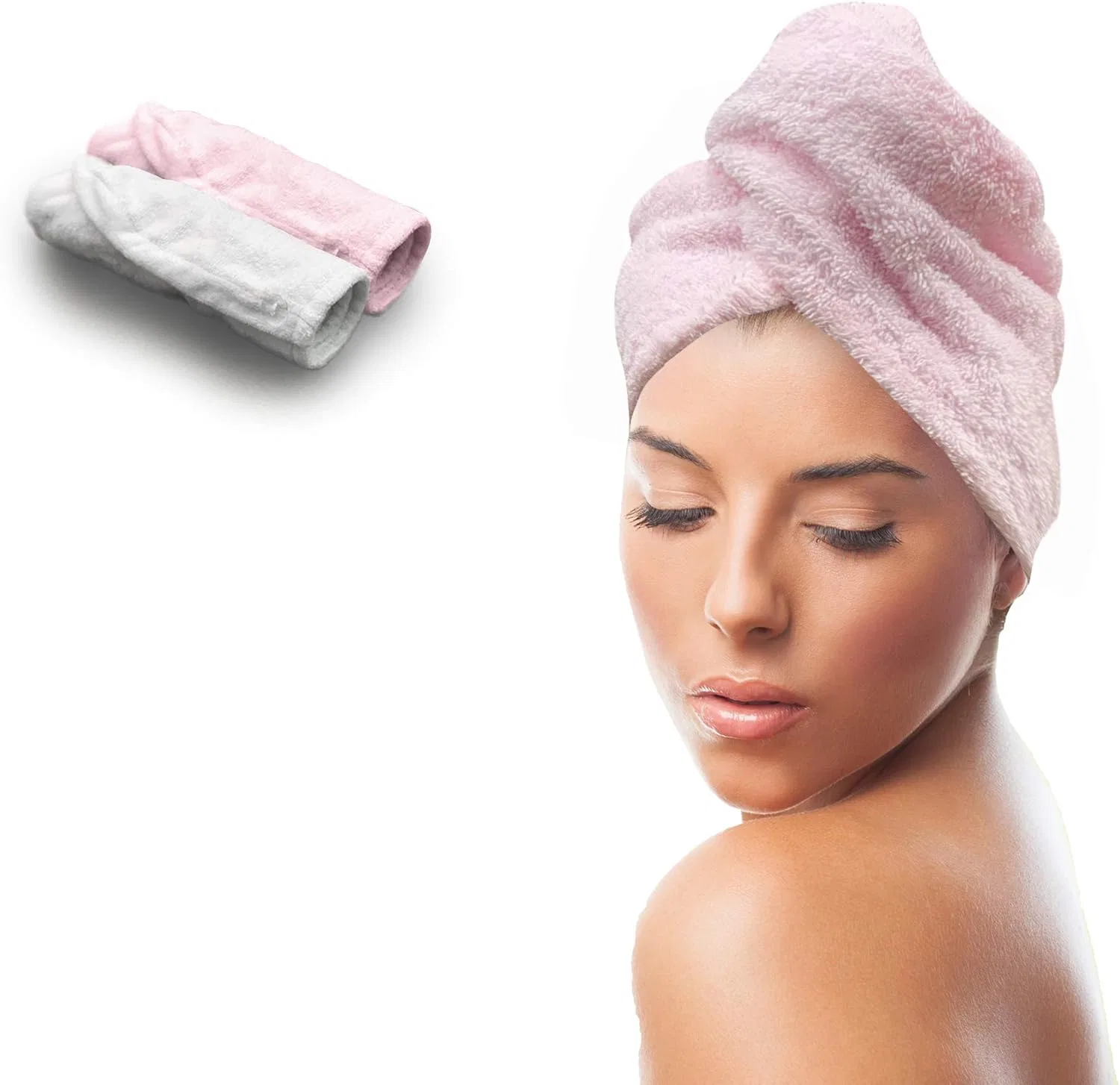 Тюрбан для волос, 2 шт, KEEPOZ, 100% хлопок, 66x25 см, Pink/White